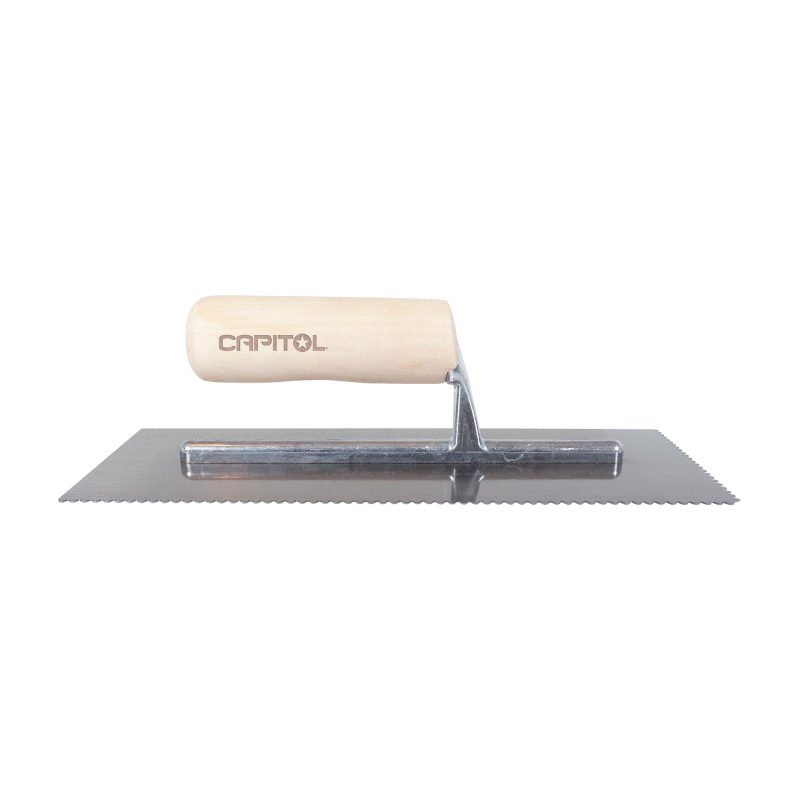 Llana profesional con dentada en "V" y extremo superior chato para la colocacion de adhesivos para pisos (1/8" x 1/8" x 1/16" - 0.32 cm x 0.32 cm x 0.16 cm); - 3