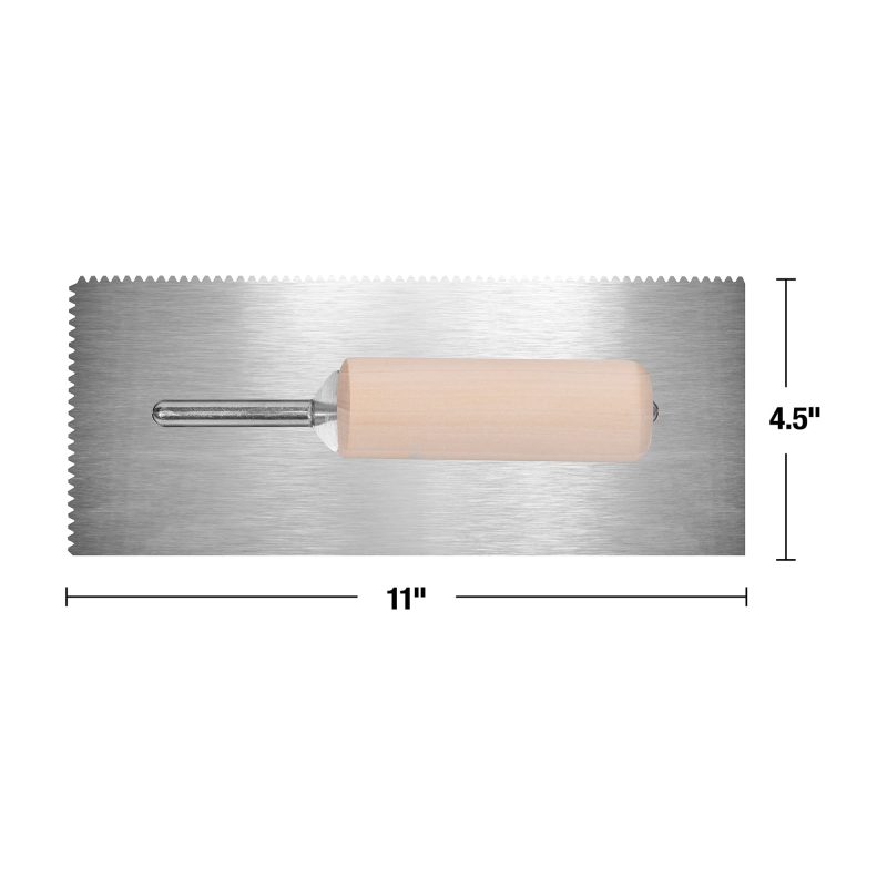Llana profesional con dentada en "V" y extremo superior chato para la colocacion de adhesivos para pisos (1/8" x 1/8" x 1/16" - 0.32 cm x 0.32 cm x 0.16 cm); - 5